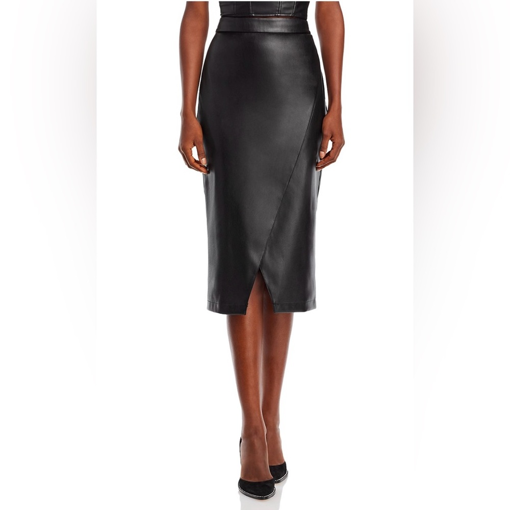 Lucy Paris Victoria faux leather Black Wrap Pencil Skirt with Slit